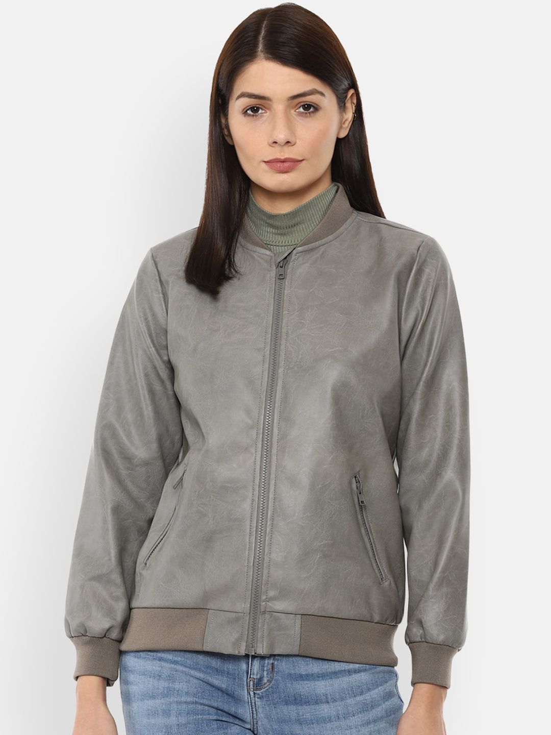 Van Heusen Woman Women Grey Bomber Jacket Price in India