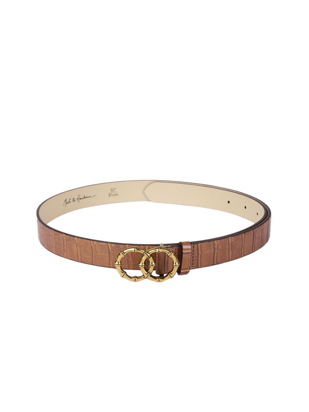 Mast & Harbour Women Tan Brown Textured Belt Price in India