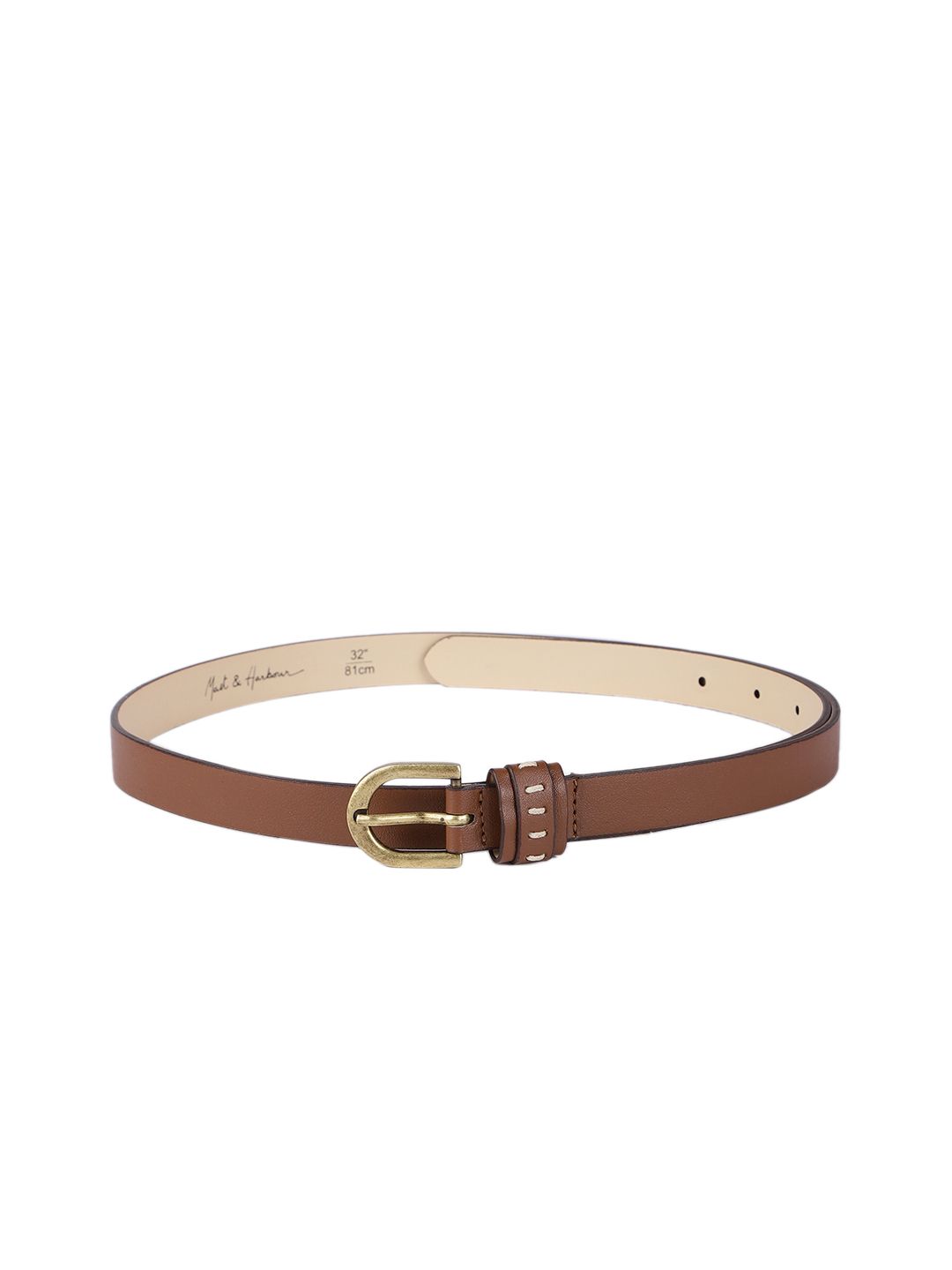 Mast & Harbour Women Taupe Brown Solid Slim Formal Belt Price in India