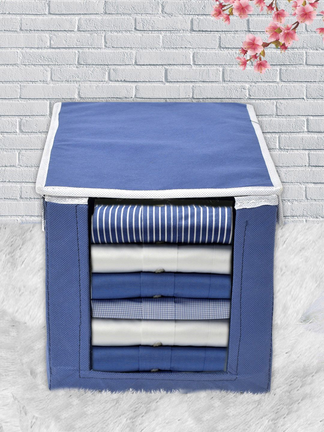 Kuber Industries Blue Solid Cloth Stacker Wardrobe Organisers Price in India