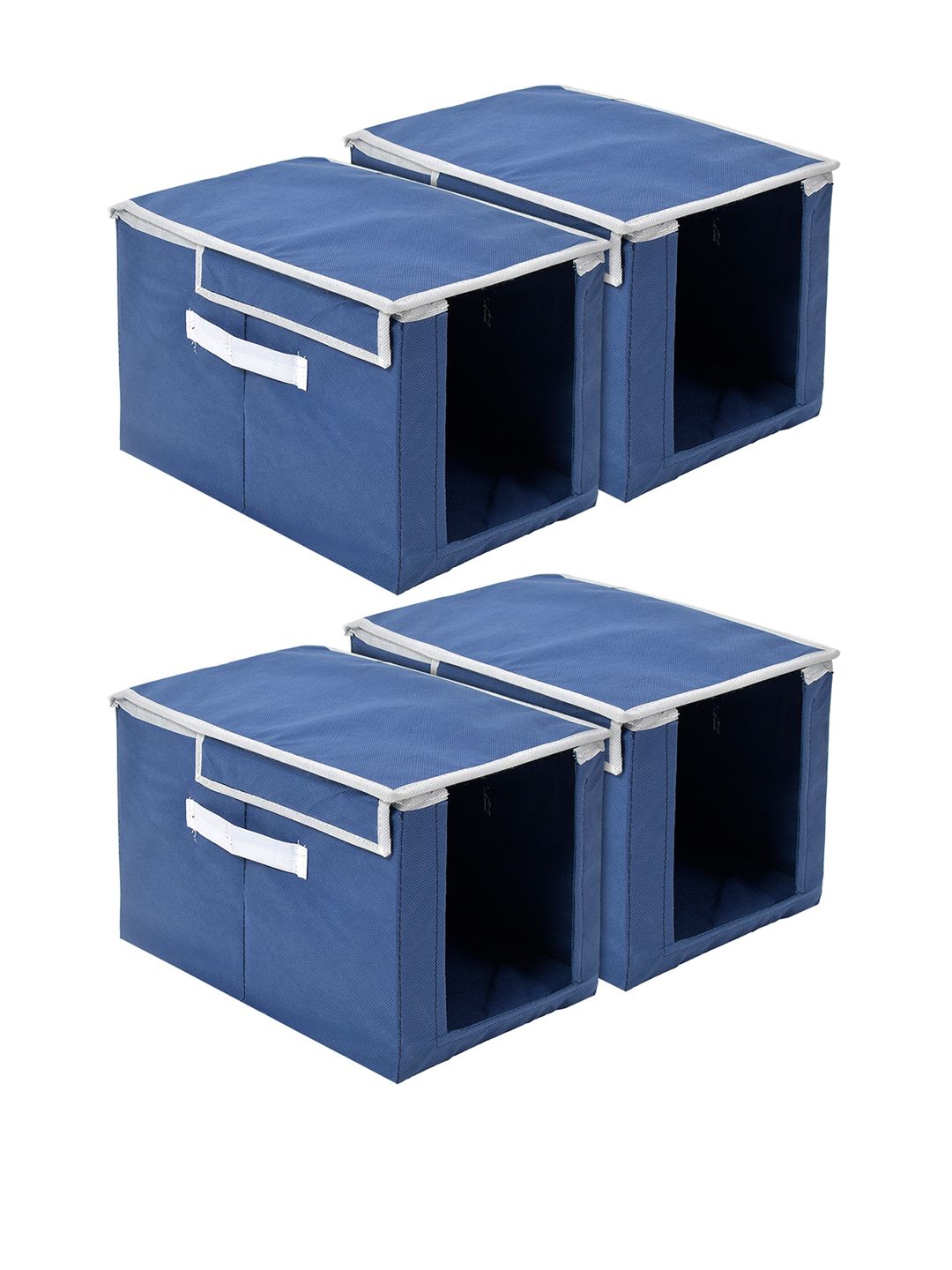Kuber Industries Set Of 4 Blue & White Solid Storage Boxes With Lid Price in India