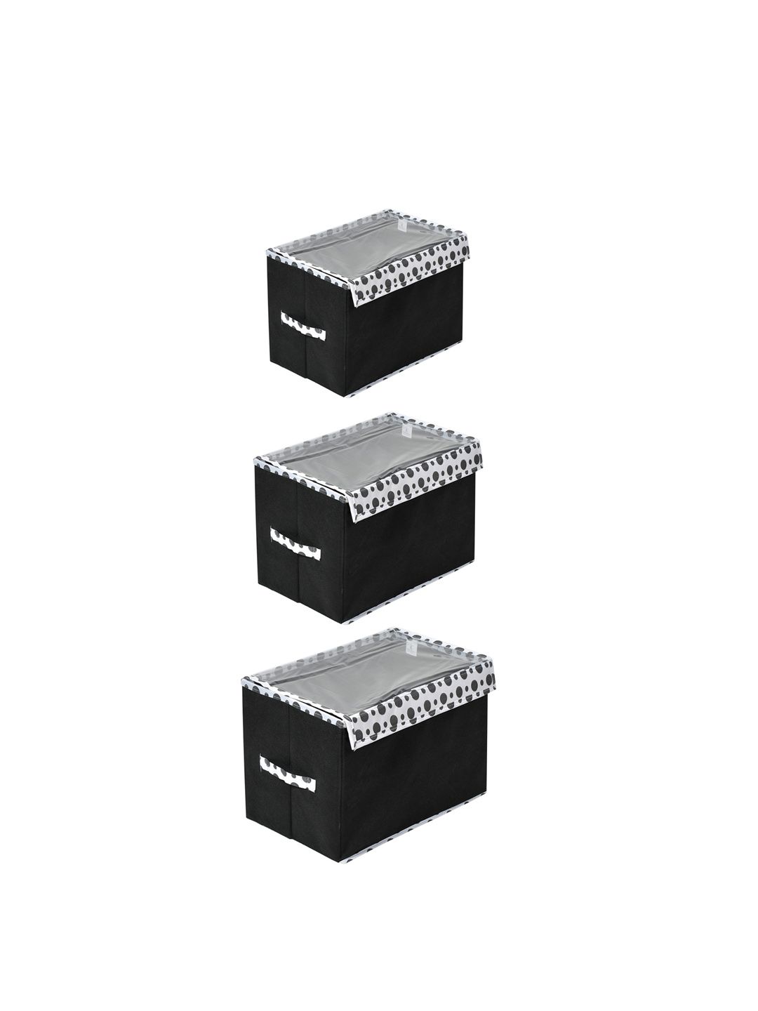 Kuber Industries Set Of 3 Black & White Printed Storage Boxes With Lid Price in India