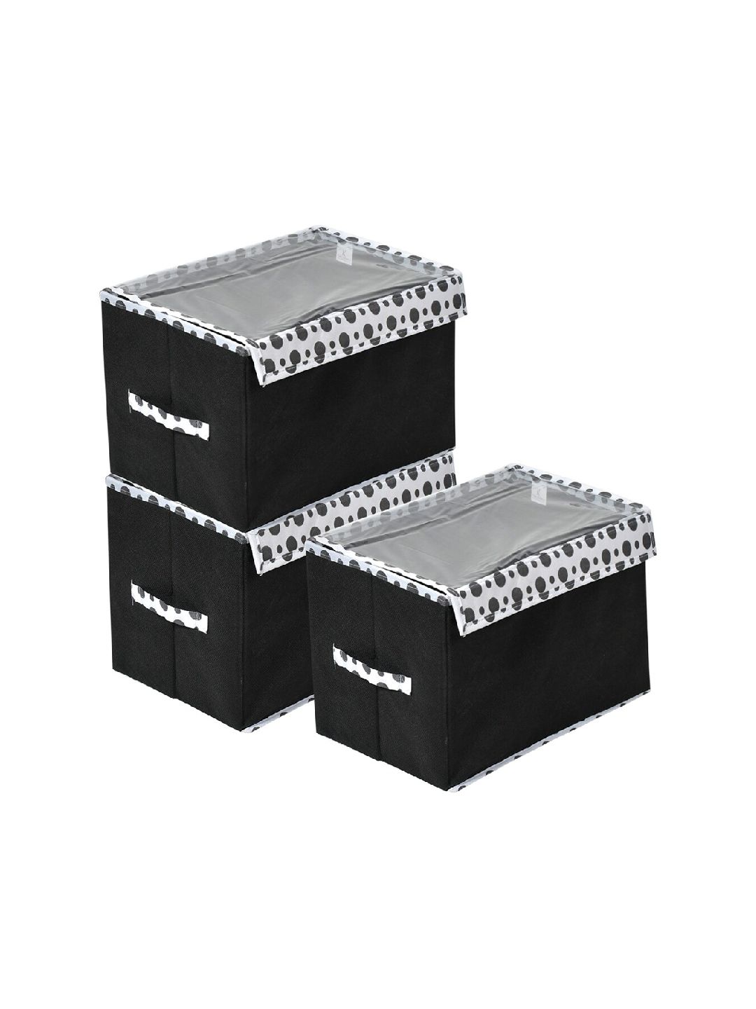 Kuber Industries Set Of 3 Black & White Printed Storage Boxes With Lid Price in India