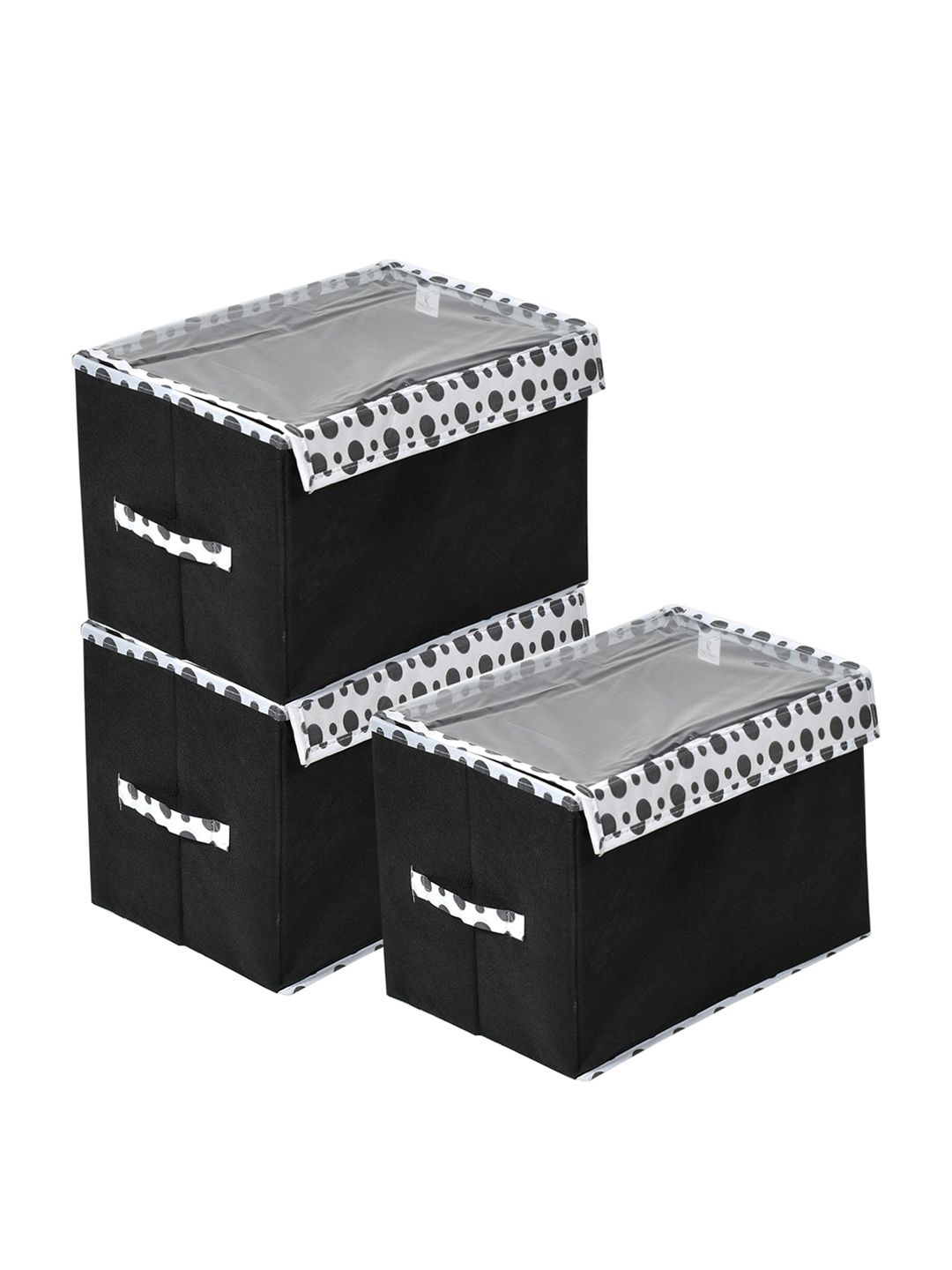 Kuber Industries Set Of 3 Black & White Printed Storage Boxes With Lid Price in India