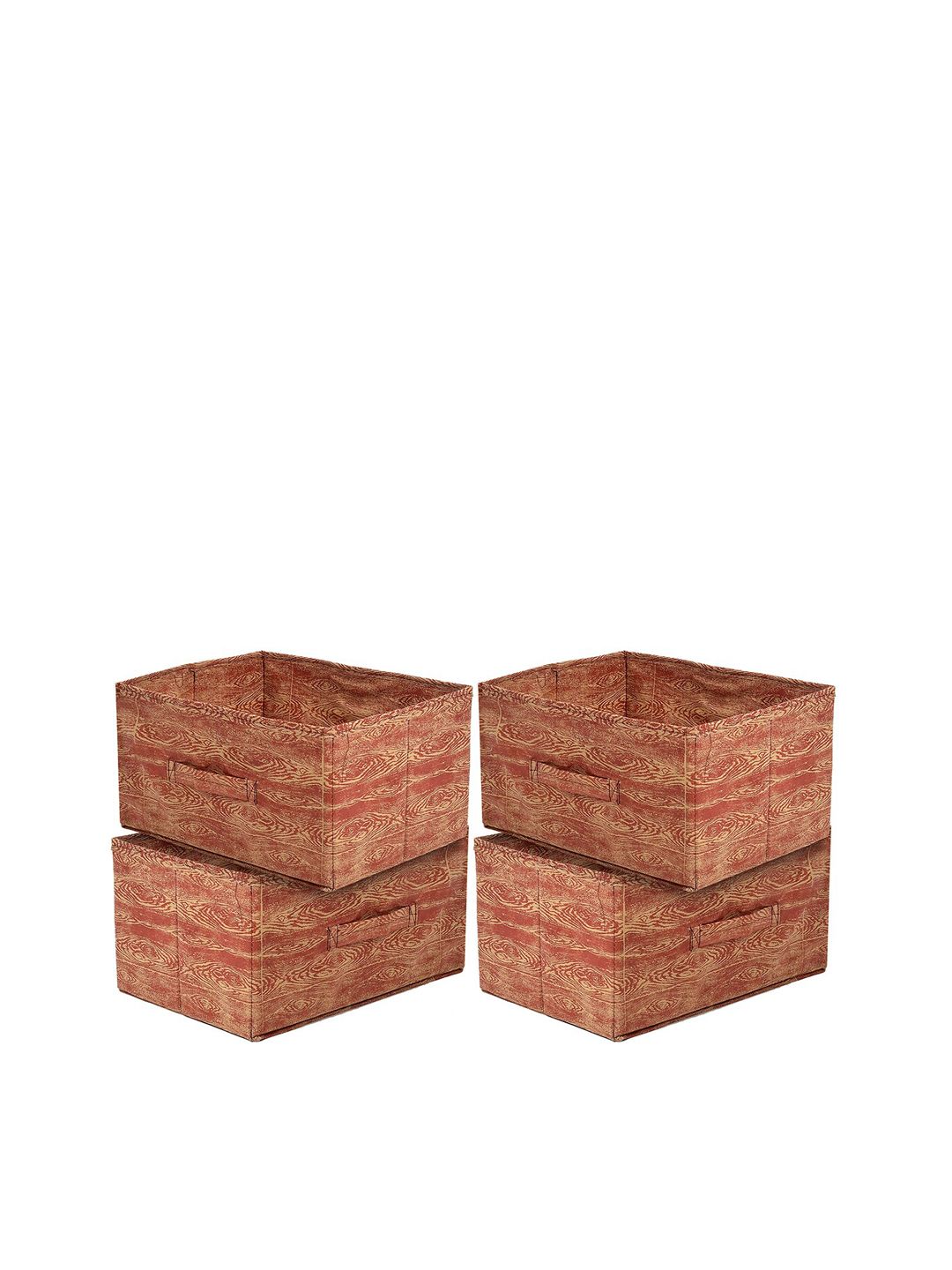 Kuber Industries Set Of 4 Brown & Maroon Printed Foldable Storage Boxes Price in India