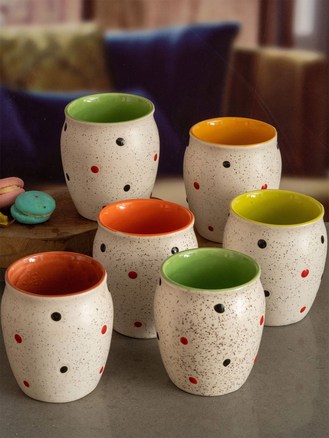 Roxx Set Of 6 Multicoloured Printed Stoneware Glossy Kulladhs Price in India