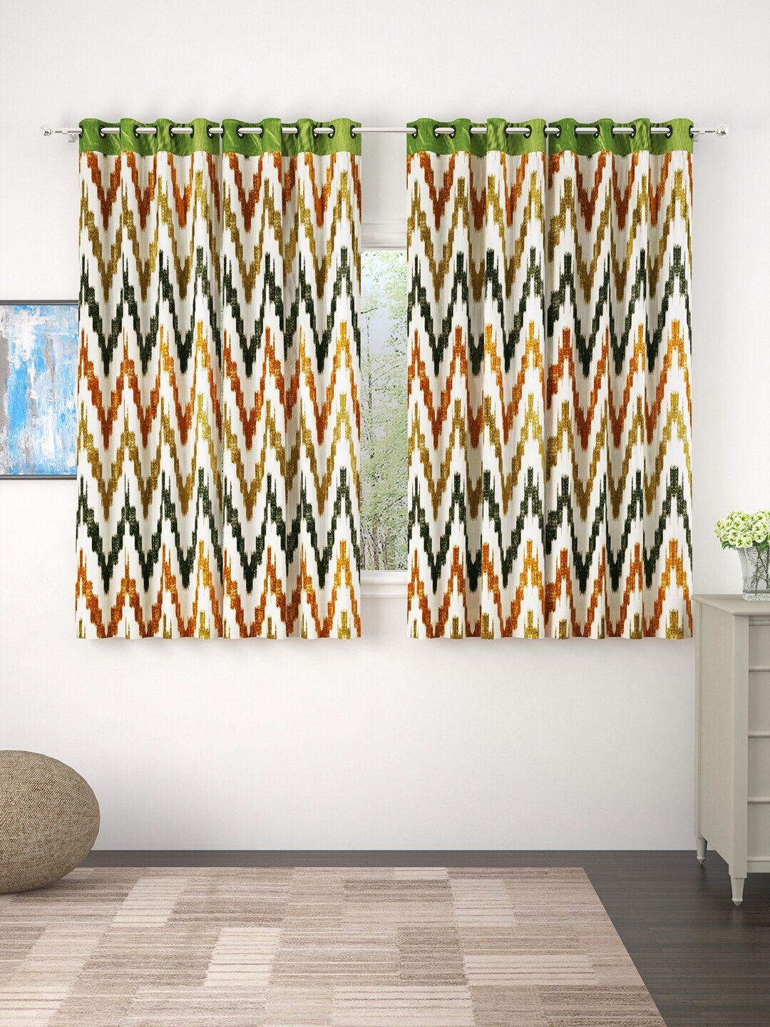 Story@home Green & White Set of 4 Window Curtain Price in India