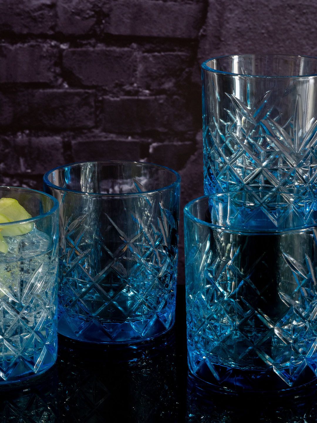GOODHOMES Set of 4 Transparent & Blue Glass Timeless Tumblers Price in India
