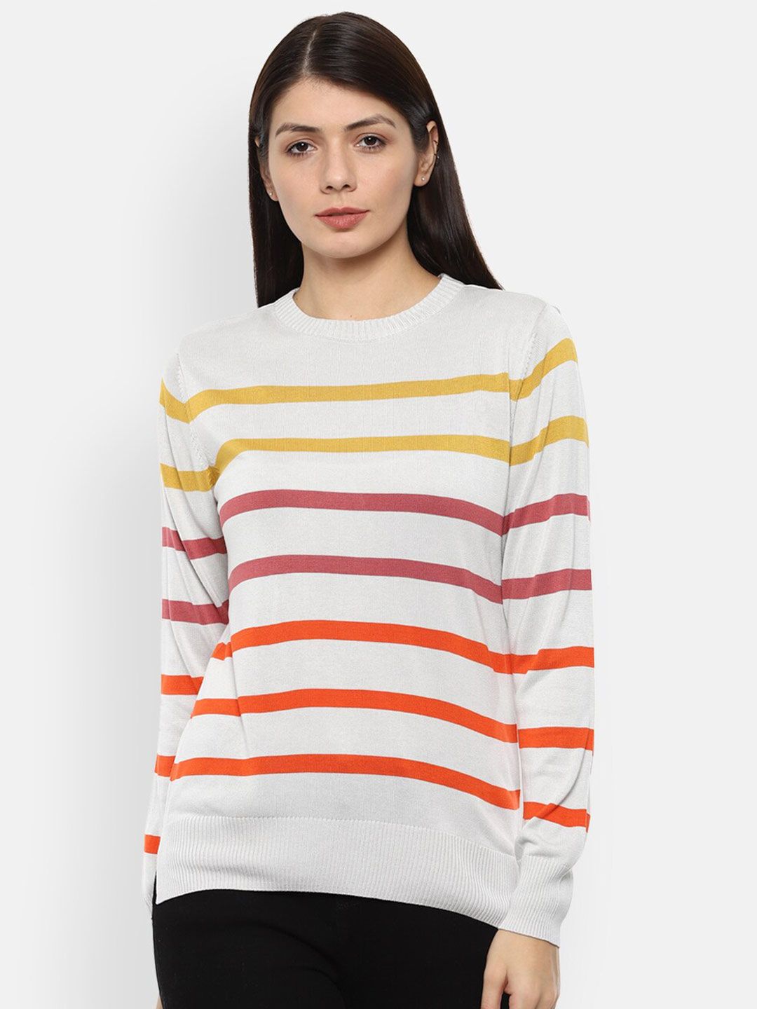Van Heusen Woman Women White & Red Striped Pullover Price in India