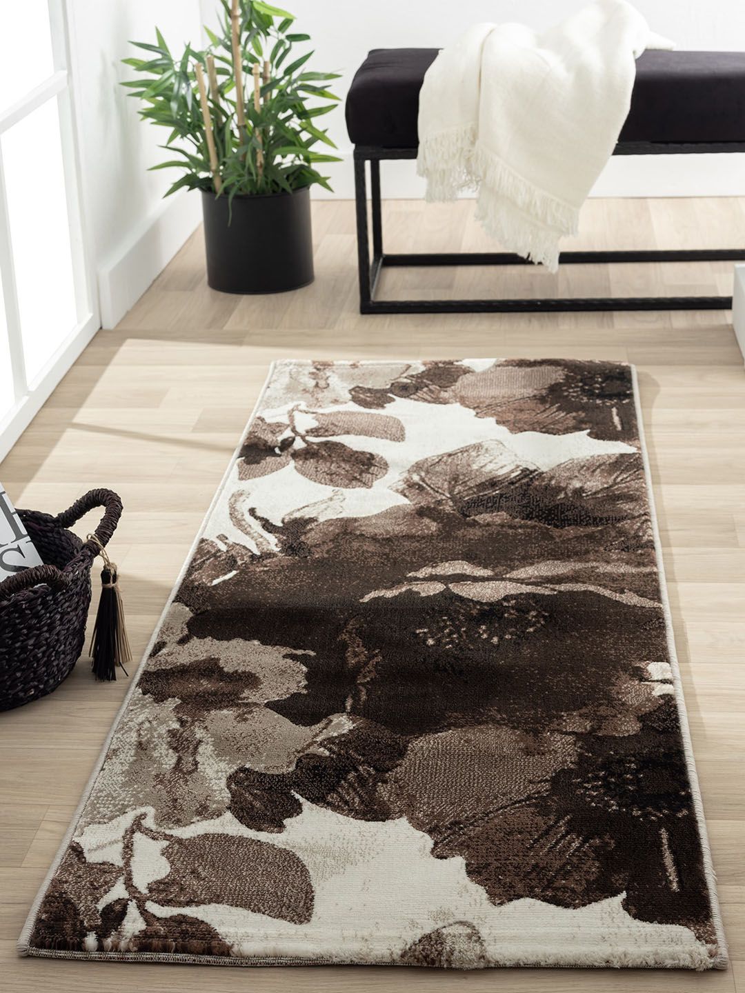 Obsessions Brown & Beige Floral Floor Runner Price in India