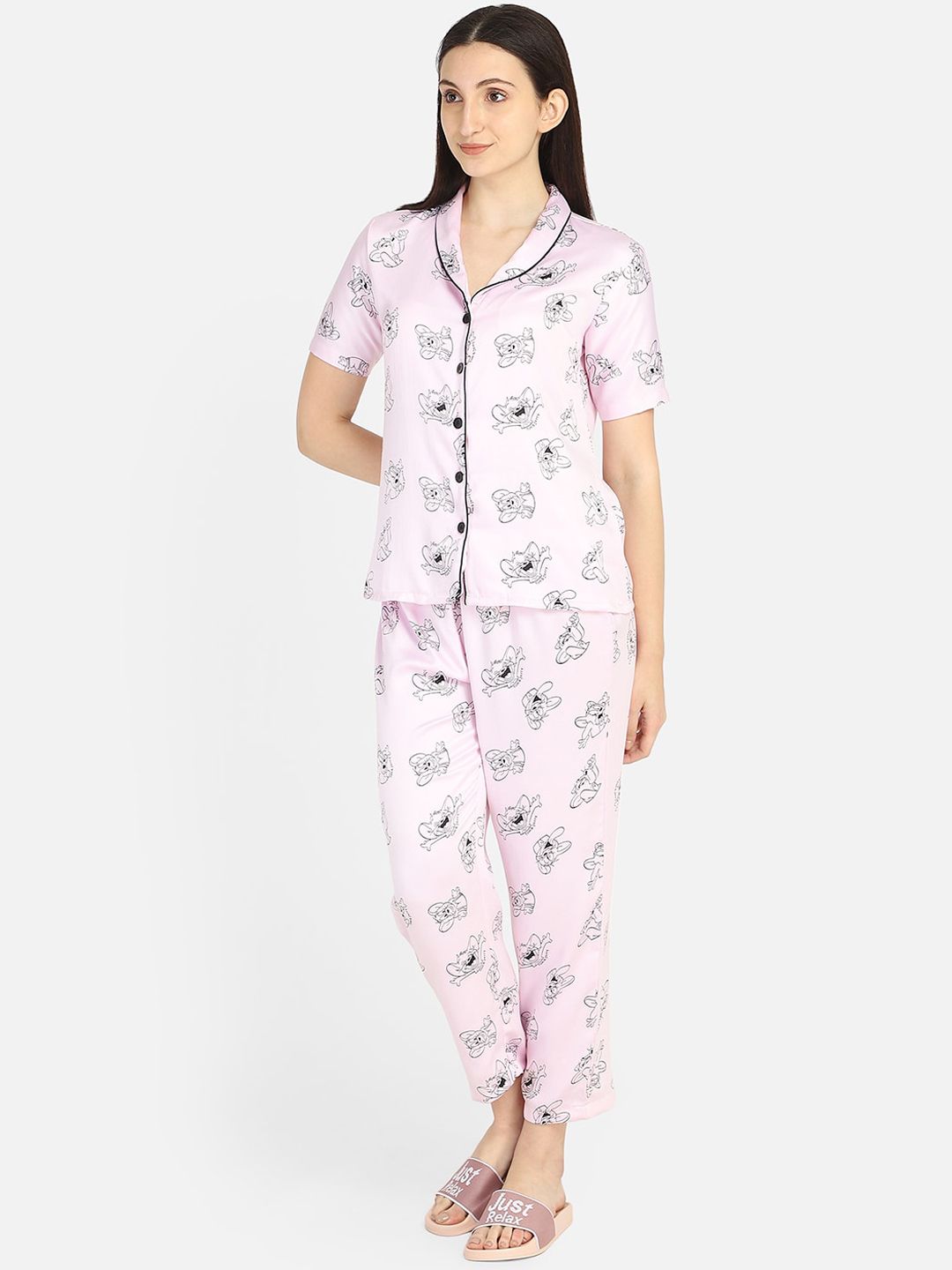 Smarty Pants Women Pink & Black Printed Night suit Price in India