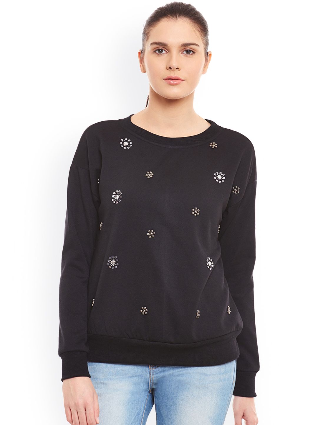 Belle Fille Black Embellished Sweatshirt Price in India