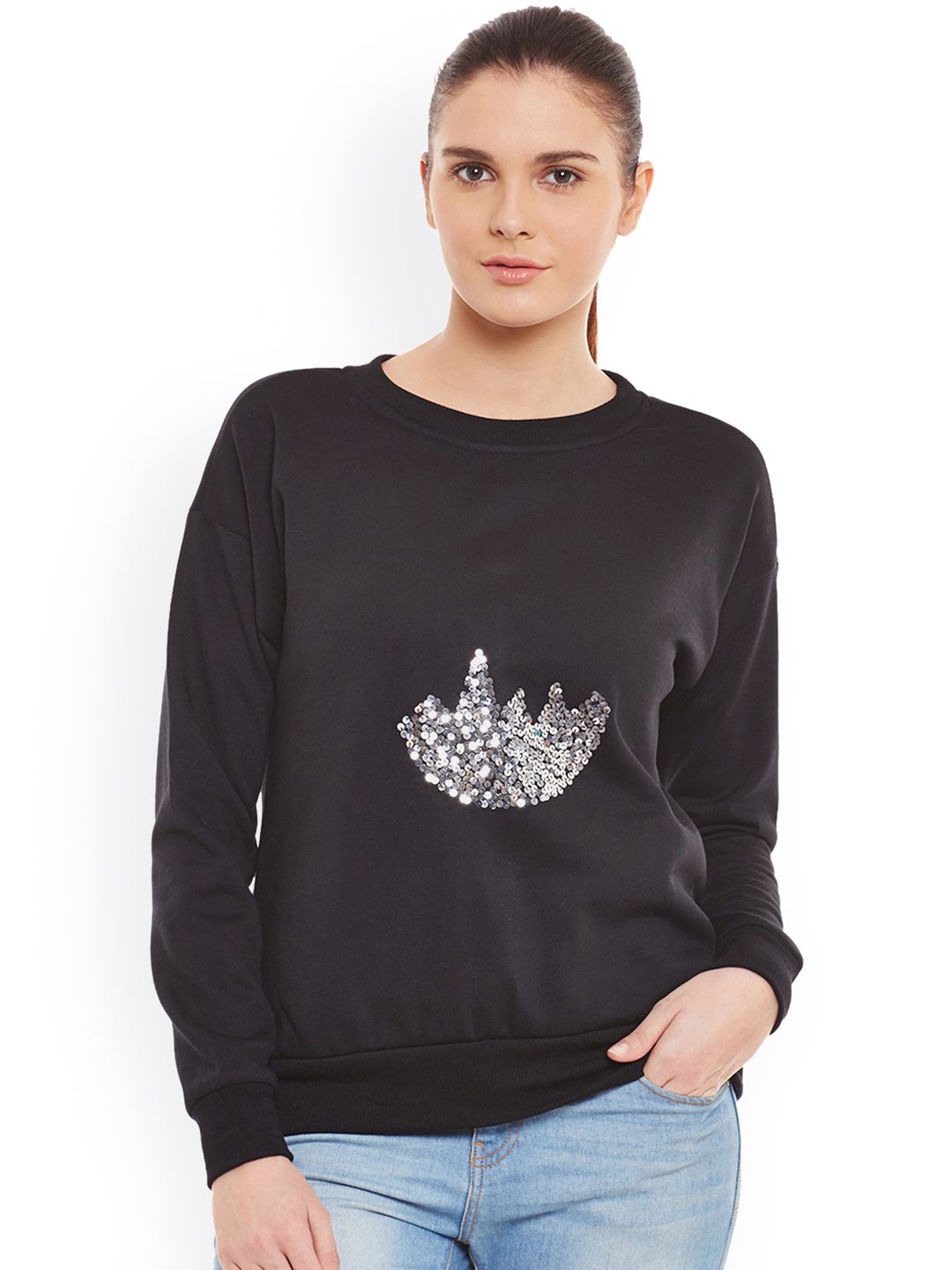 Belle Fille Black Sweatshirt with Sequinned Detail Price in India