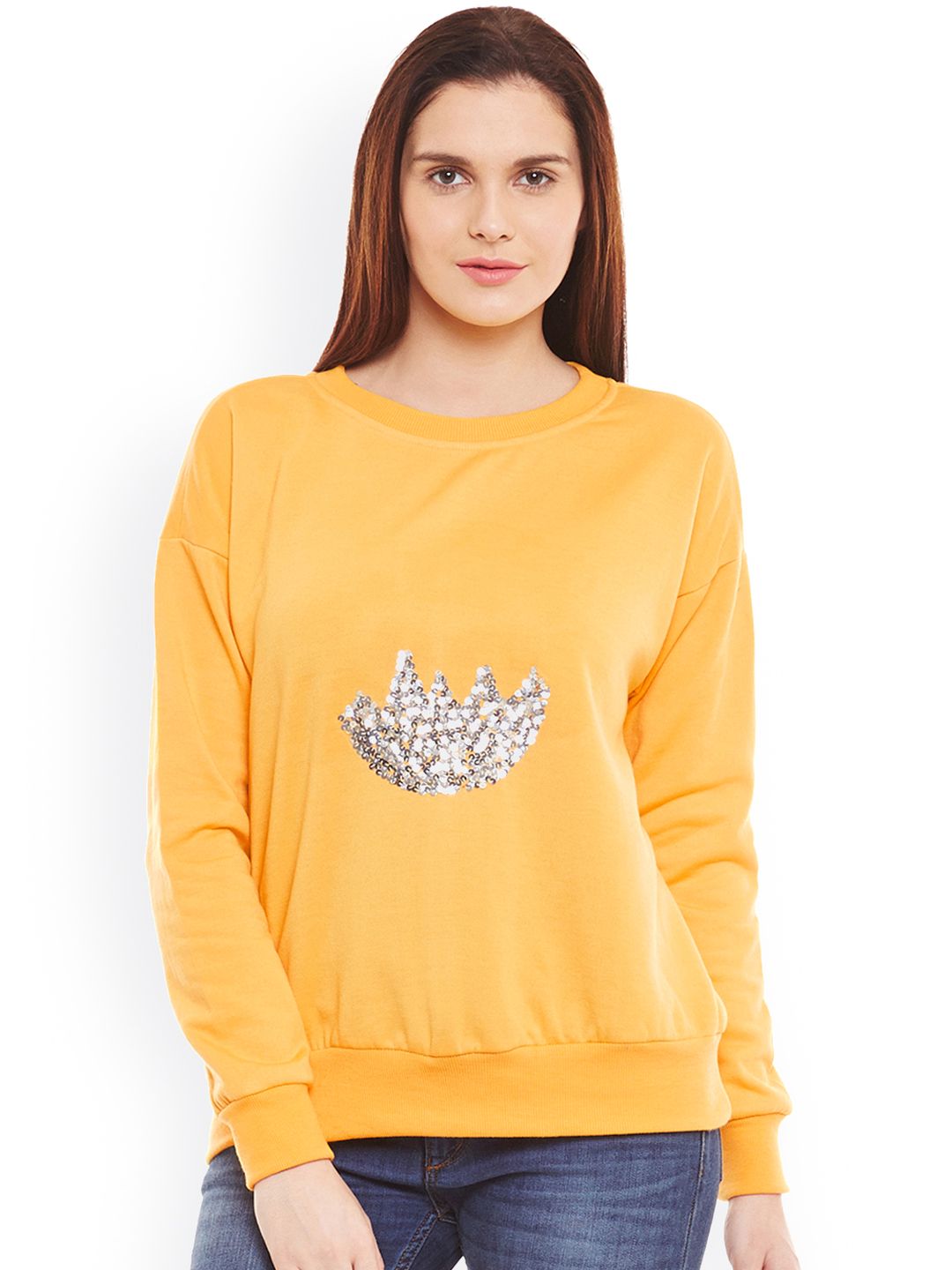 Belle Fille Yellow Sweatshirt with Sequinned Detail Price in India