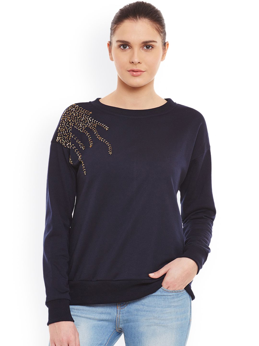 Belle Fille Navy Sweatshirt with Embellished Detail Price in India