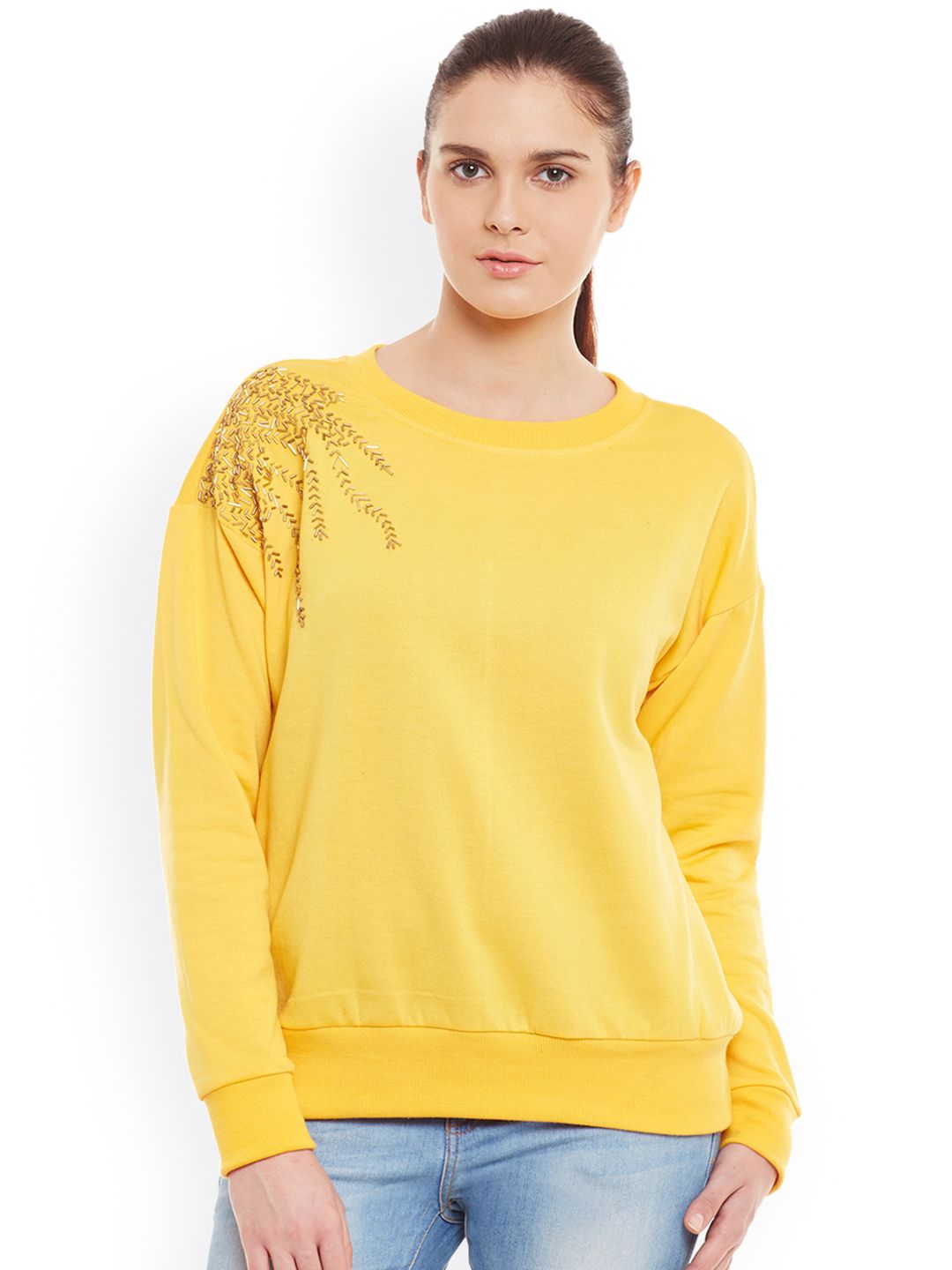 Belle Fille Yellow Sweatshirt with Embellished Detail Price in India