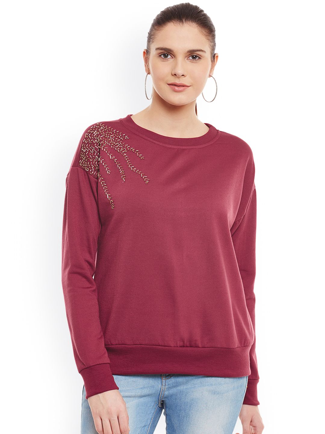 Belle Fille Maroon Sweatshirt with Embellished Detail Price in India