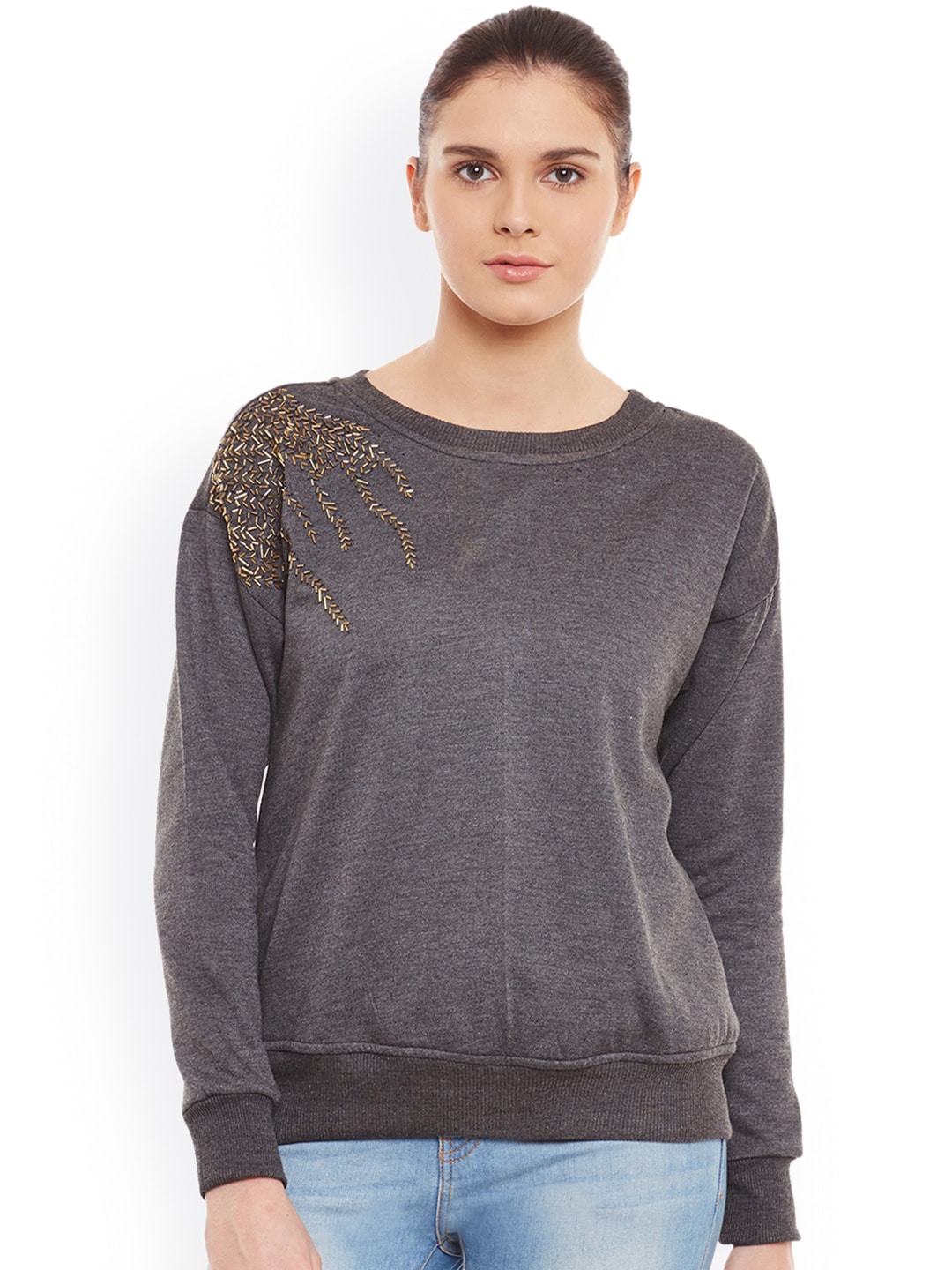 Belle Fille Grey Sweatshirt with Embellished Detail Price in India