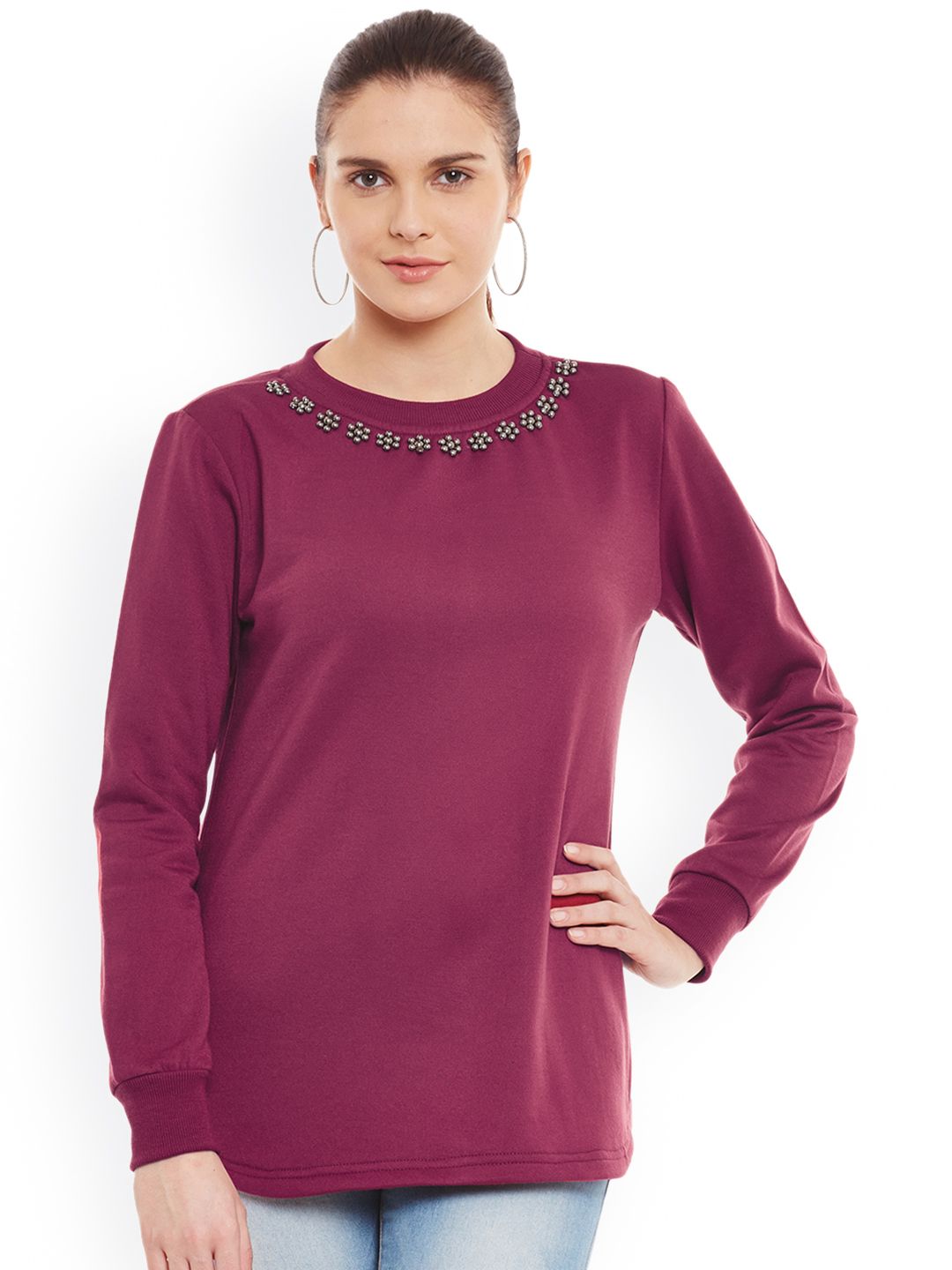 Belle Fille Magenta Sweatshirt with Embellished Detail Price in India
