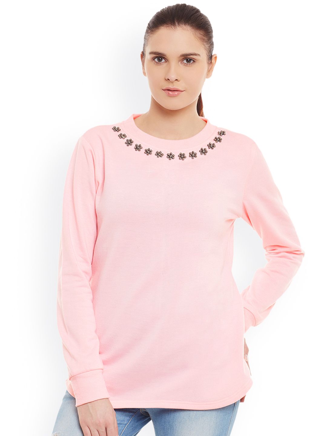 Belle Fille Pink Sweatshirt with Embellished Detail Price in India