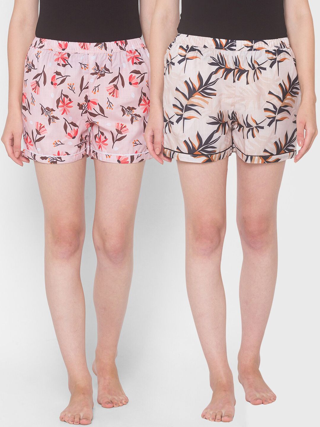 FashionRack Women Pack Of 2 Printed Cotton Lounge Shorts Price in India