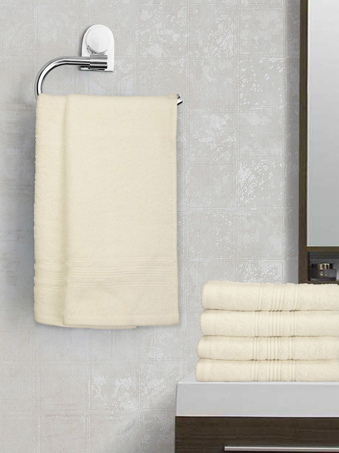 Lushomes Set Of 6 Off White Solid 450 GSM Pure Cotton Hand Towels Price in India