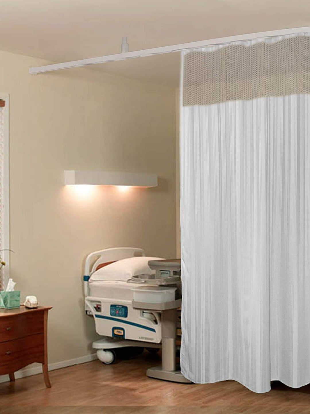 Lushomes White Striped ICU Partition Net Hospital Bed Curtain Price in India