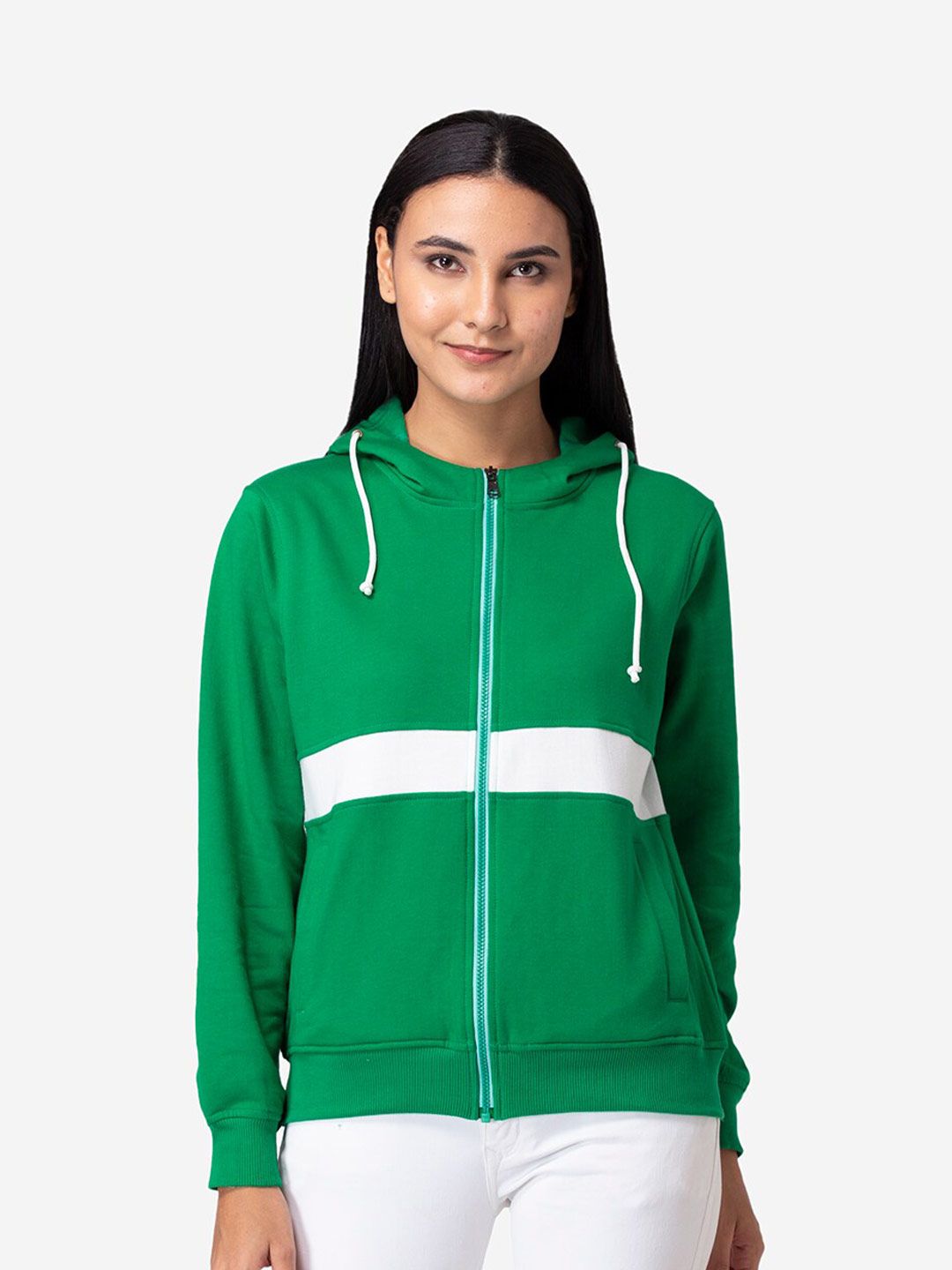 Modriba Women Green Fleece Hooded Sweatshirt Price in India