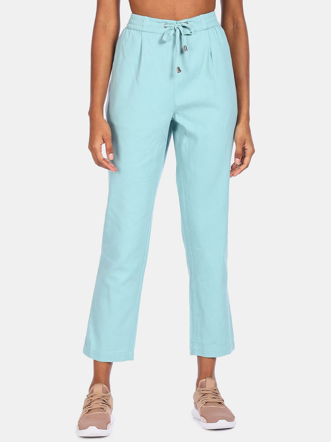 Flying Machine Women Blue Pleated Trousers Price in India