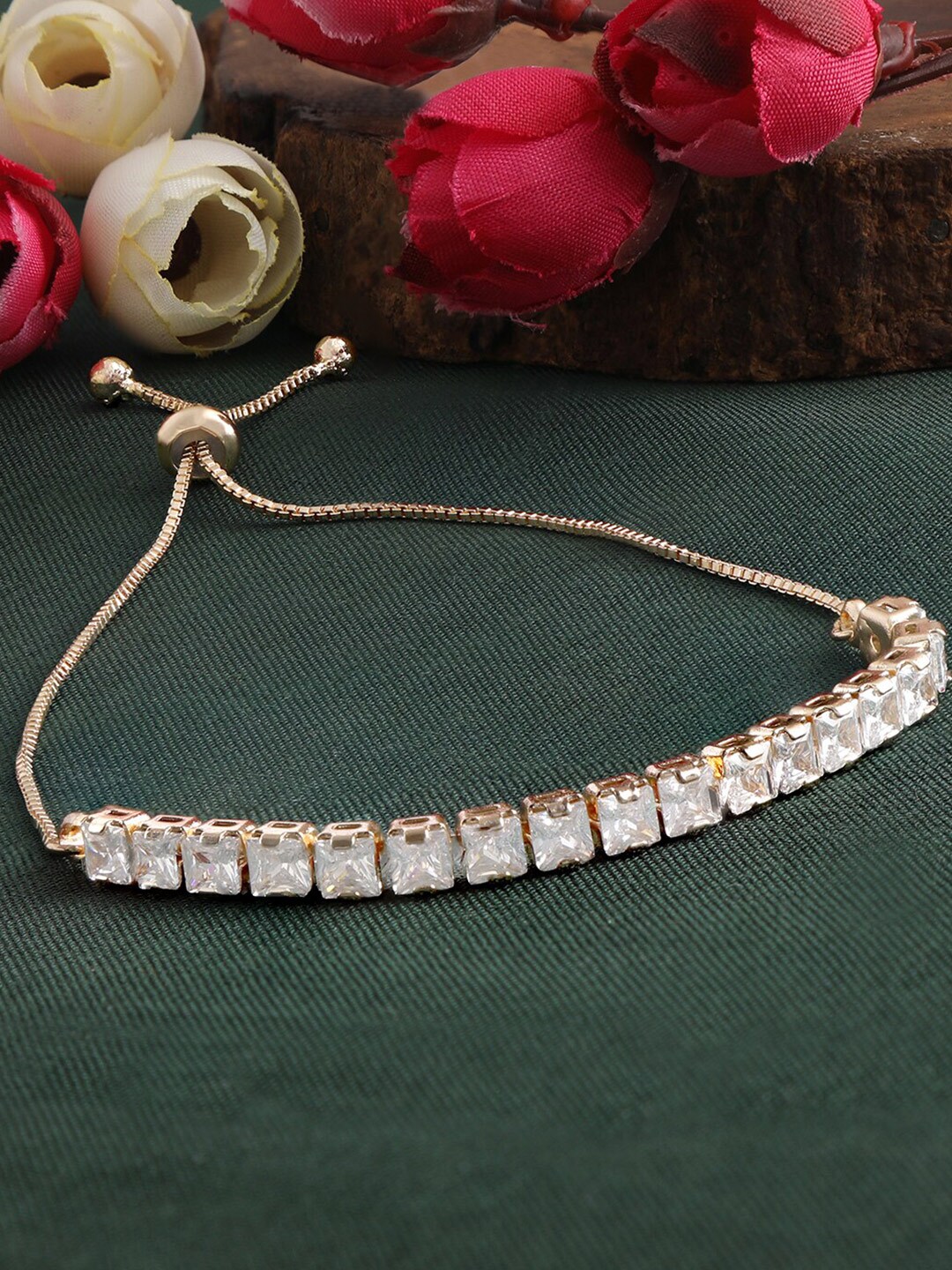 ZINU Women Rose Gold & White Brass Cubic Zirconia Rose Gold-Plated Wraparound Bracelet Price in India
