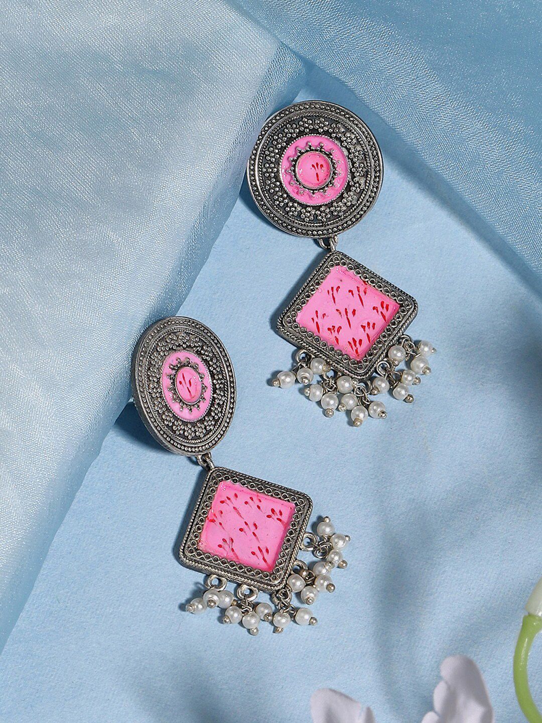 Biba Pink Contemporary Drop Earrings Price in India
