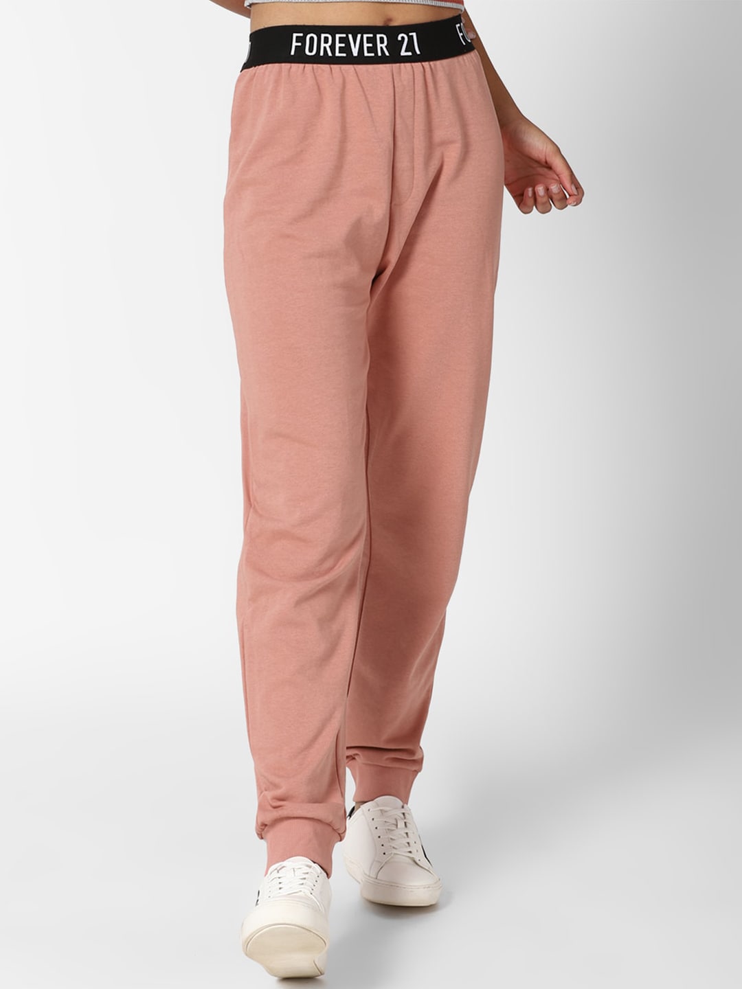 FOREVER 21 Women Peach-Coloured Jogger Trousers Price in India