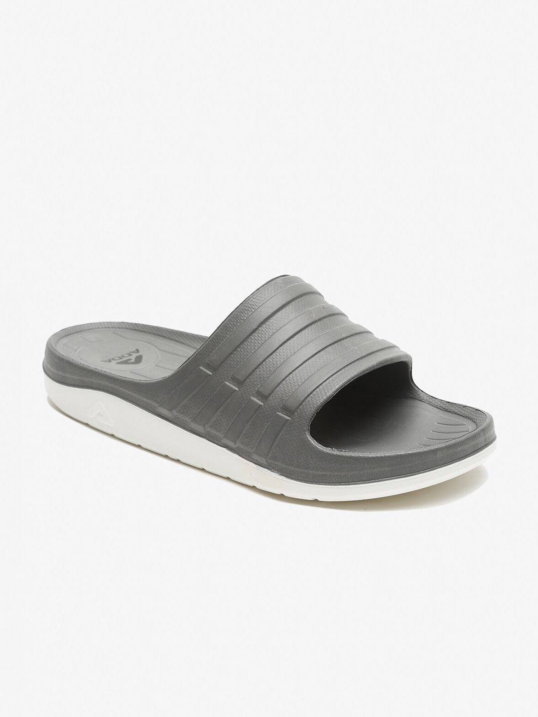 Adda Men Grey Striped Rubber Sliders