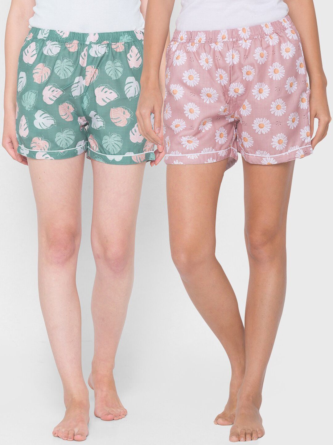 FashionRack Women Pack of 2 Printed Cotton Lounge Shorts Price in India