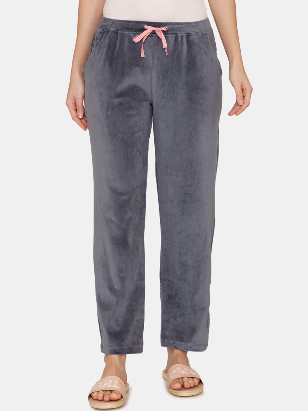 Zivame Woman Grey Super Soft Velour Knit Lounge Pants Price in India