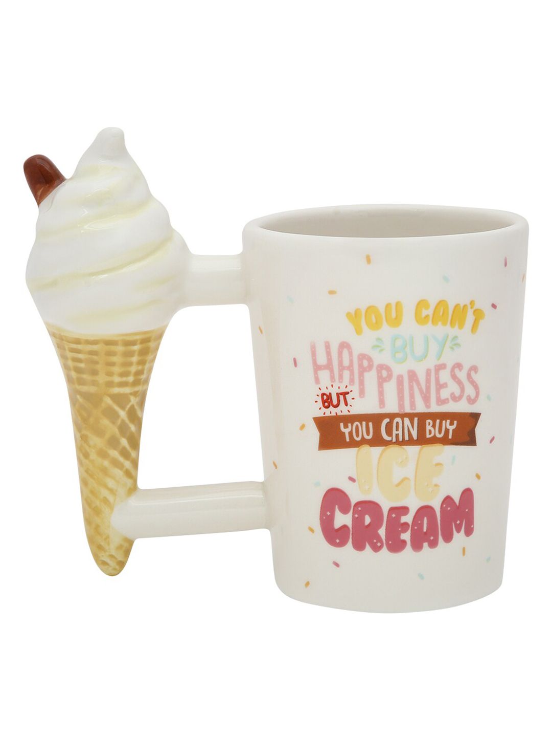 BonZeaL White & Yellow Printed 3D Ceramic Ice Cream Cone Vanilla Matte Cup Price in India
