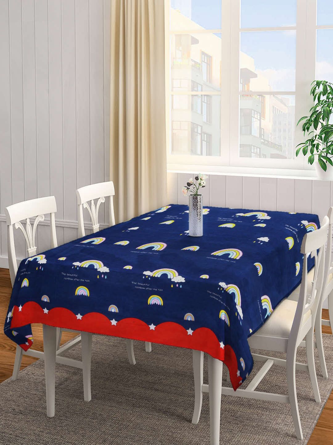 Arrabi Blue Printed 6 Seater Table Cover Price in India