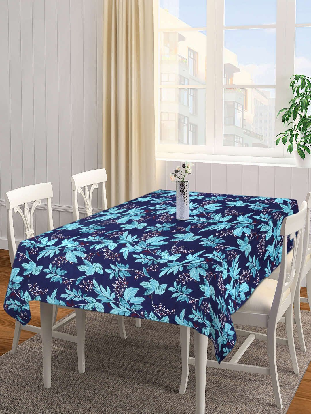 Arrabi Blue Floral Printed 6 Seater Table Covers Price in India