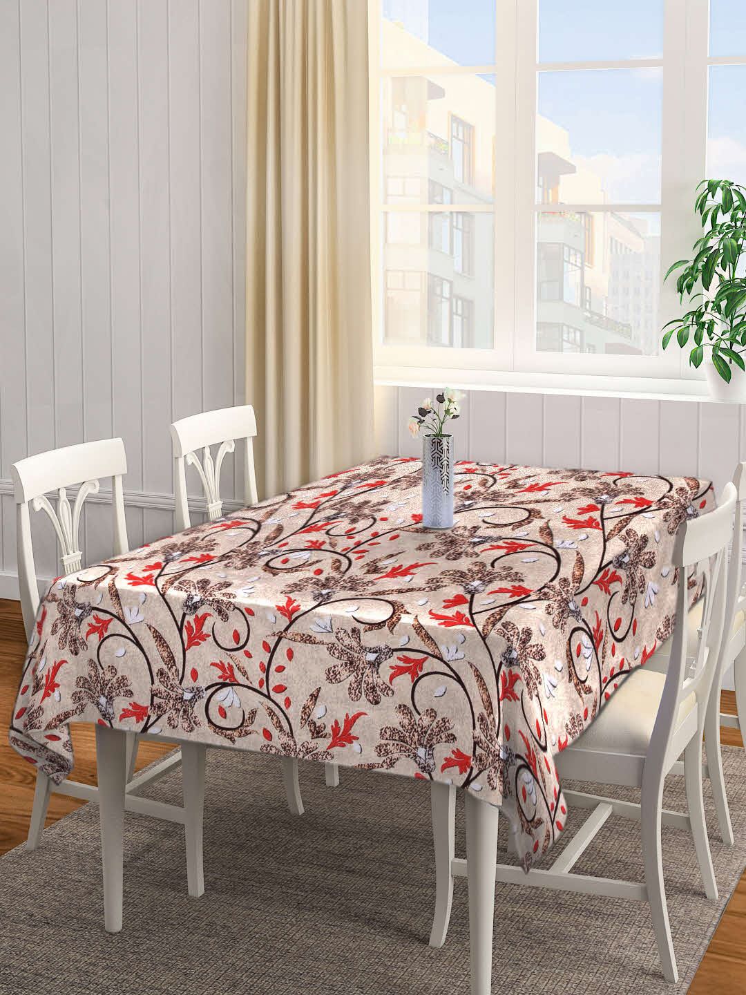 Arrabi Brown Floral TC Cotton Blend 6 Seater Table Cover Price in India