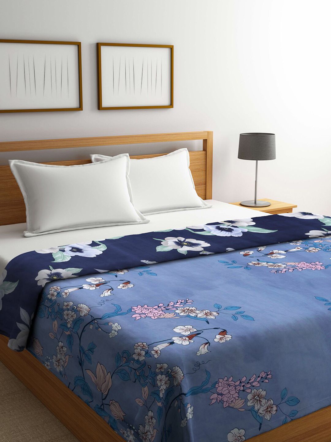 KLOTTHE Blue & White Floral Mild Winter 350 GSM Double Bed Comforter Price in India