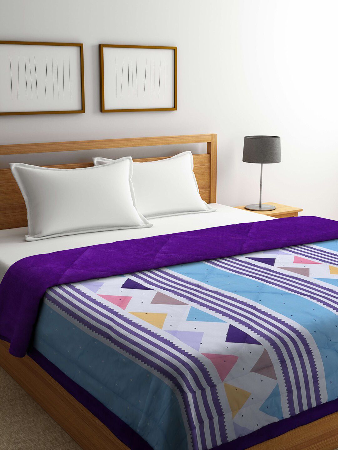 KLOTTHE Blue & Purple Geometric Heavy Winter Double Bed Quilt Price in India