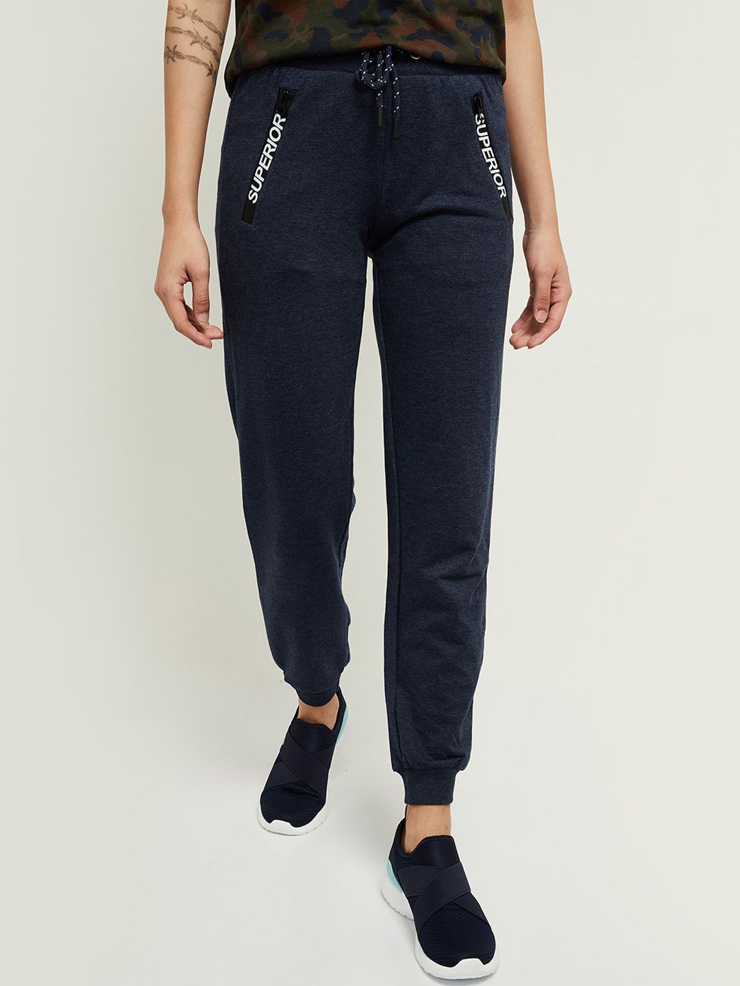 max Women Navy Blue Solid Polycotton Joggers Price in India