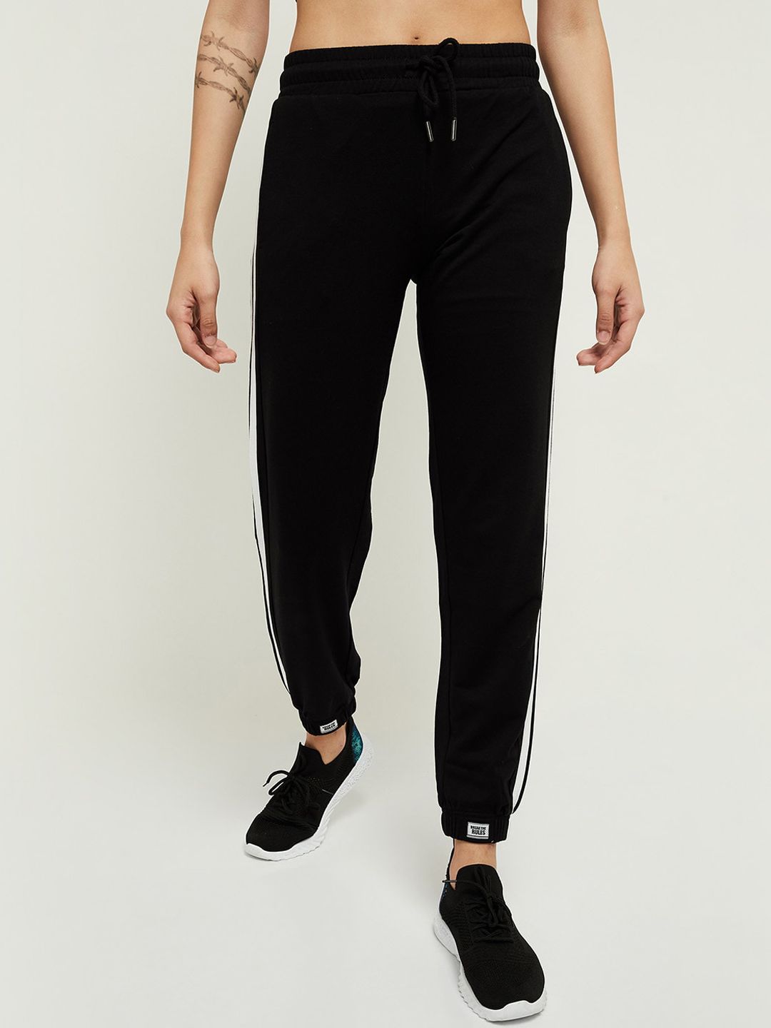 max Women Black Side Striped Joggers Price in India