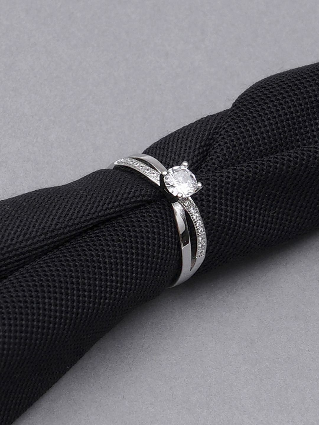 KARATCART Women Silver-Toned Elegant Austrian Crystal Adjustable Ring Price in India
