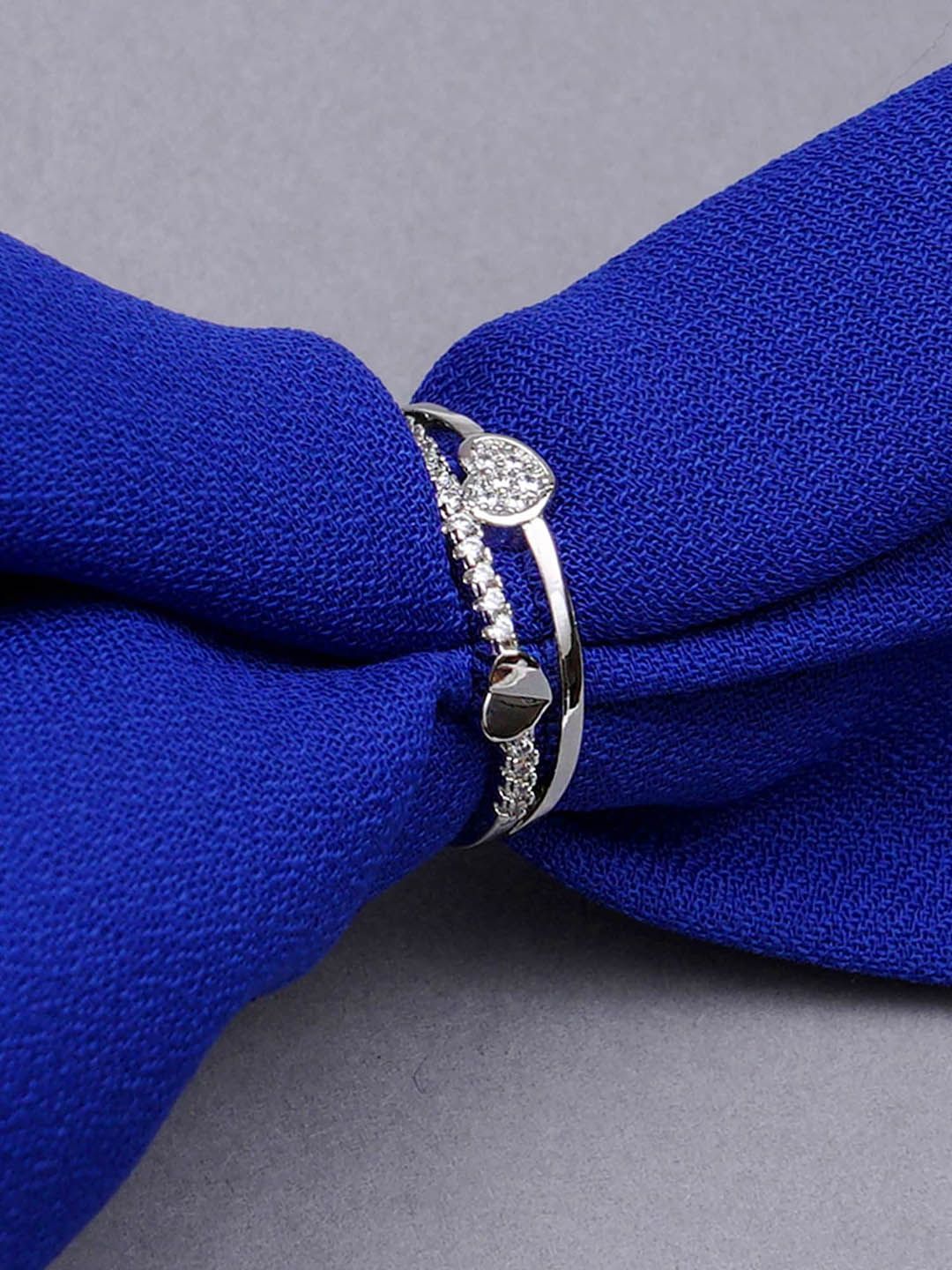 KARATCART Silver-Toned Heart Design Elegant Austrian Crystal Adjustable Ring Price in India