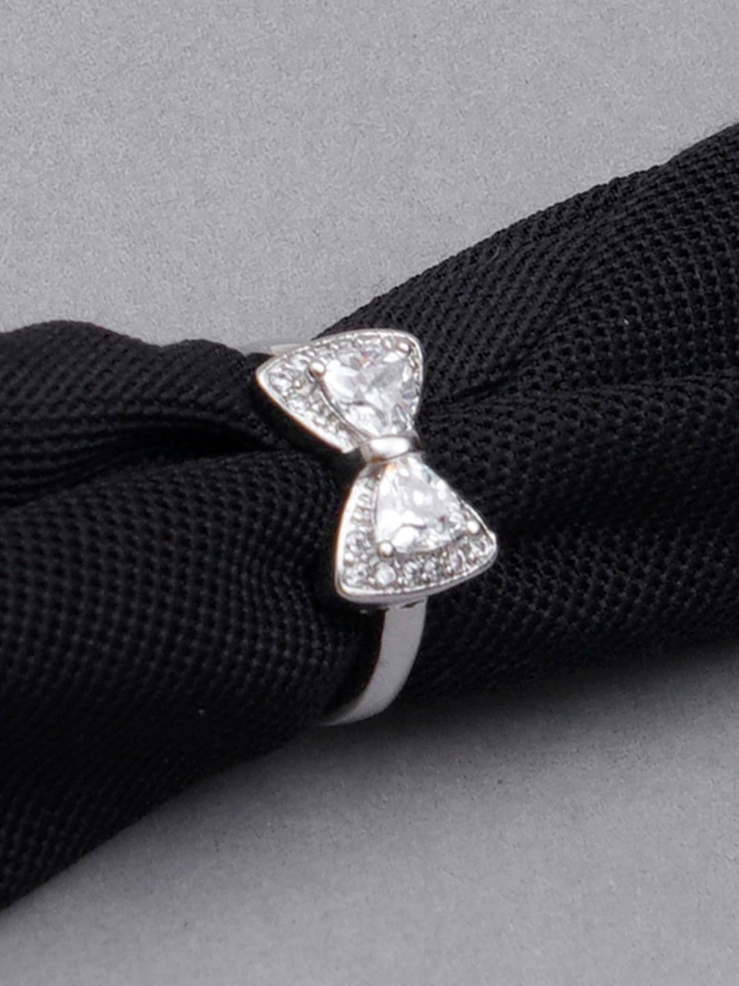 KARATCART Woman Silver Bow Cut Elegant Austrian Crystal Adjustable Ring Price in India