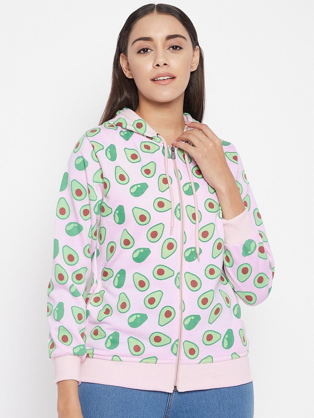 Uptownie Lite Women Pink Printed Hooded Sweatshirt Price in India