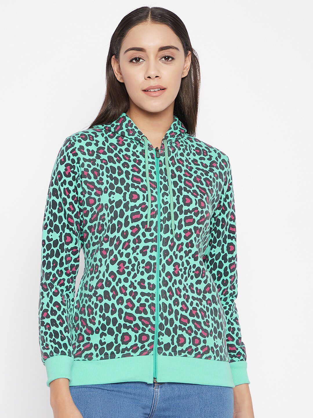 Uptownie Lite Women Green Printed Hooded Sweatshirt Price in India