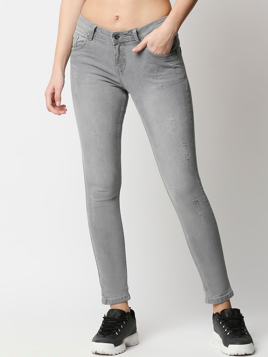 High Star Women Grey Slim Fit Heavy Fade Stretchable Jeans Price in India