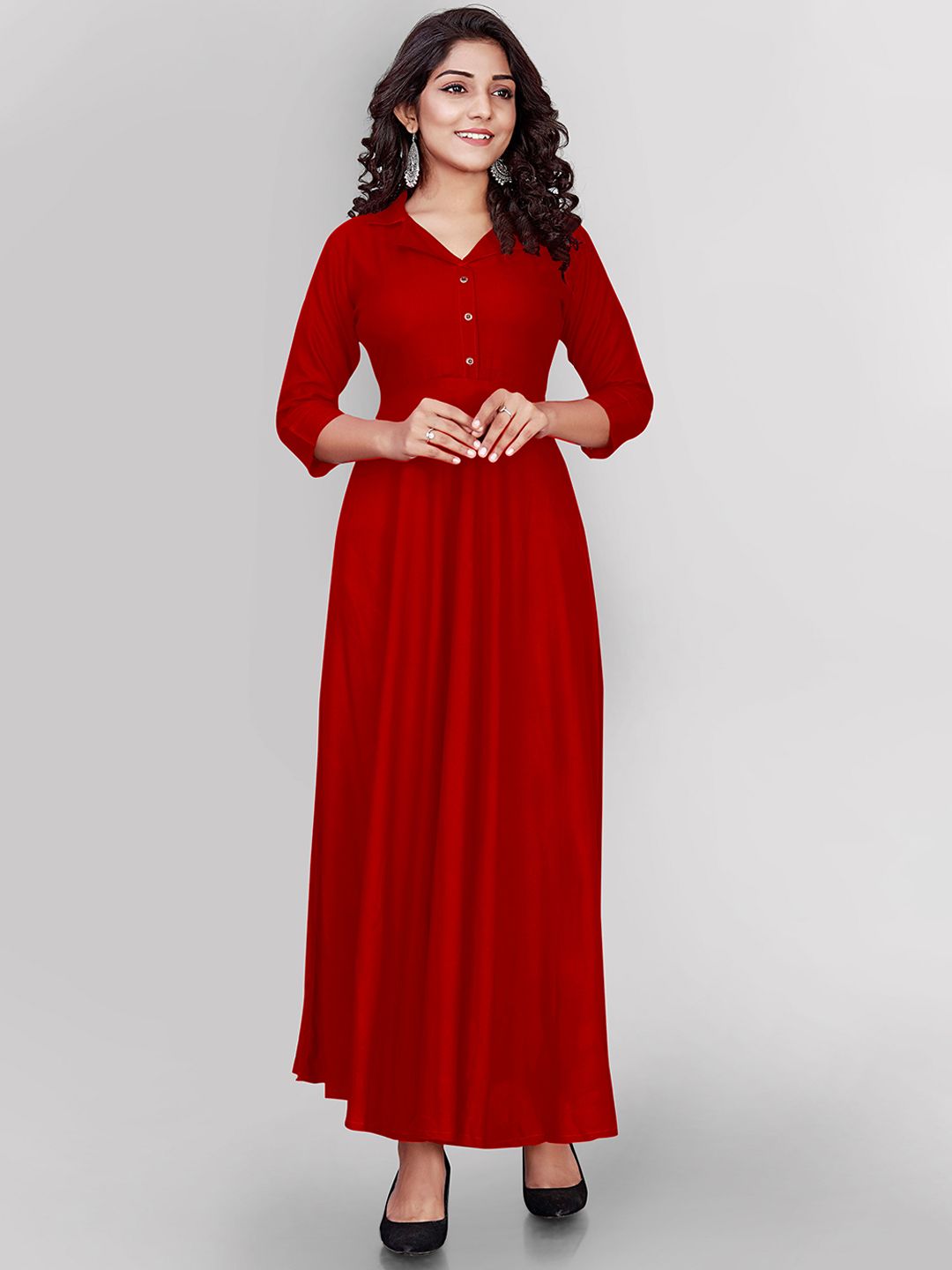 Globon Impex Red Ethnic Maxi Dress Price in India